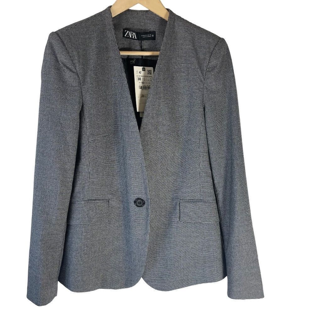 Zara Microplaid‎ NWT Single Button Jacket Sz 6